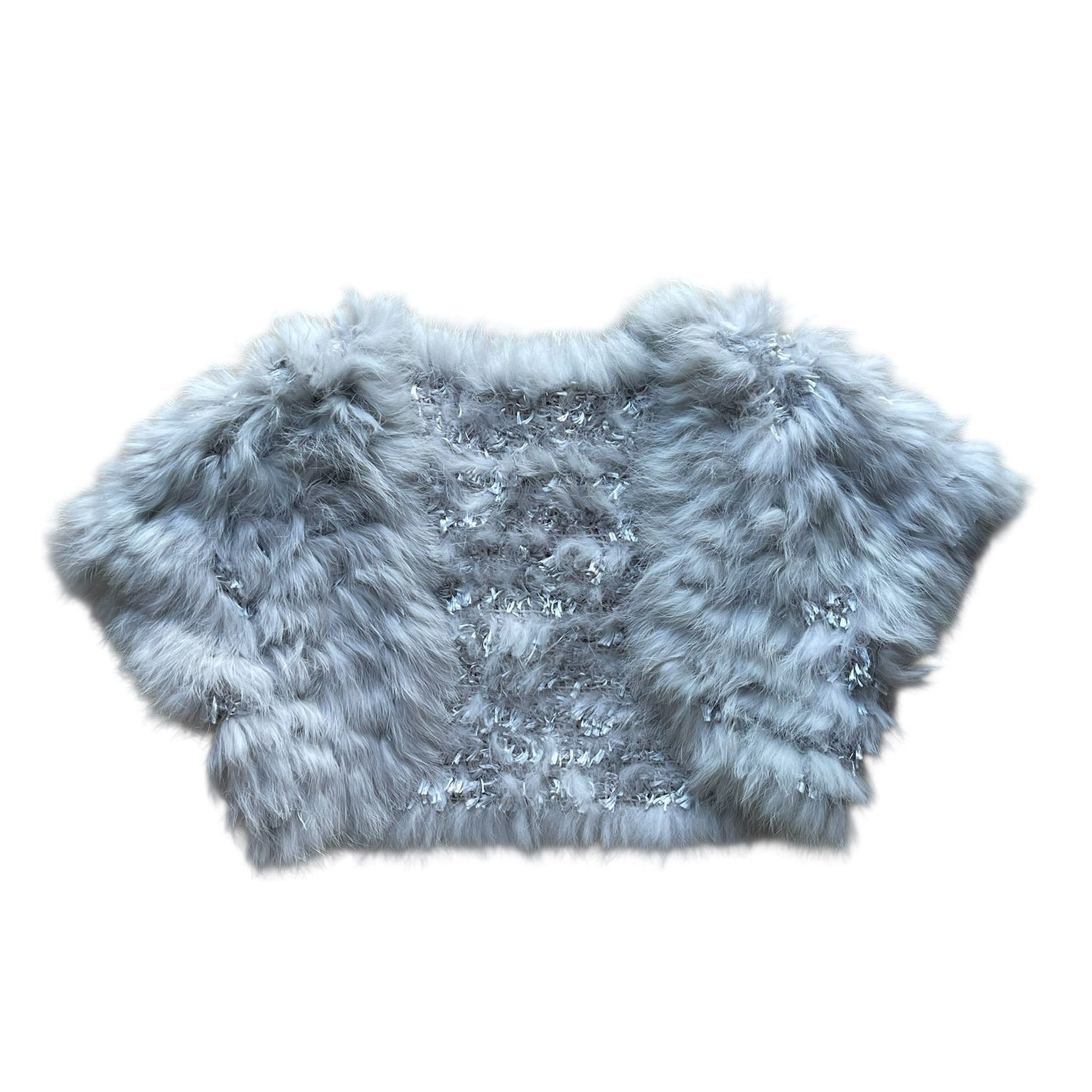 Boléro Rope Picnic en fourrure grise, coupe courte, manches bouffantes, taille 38