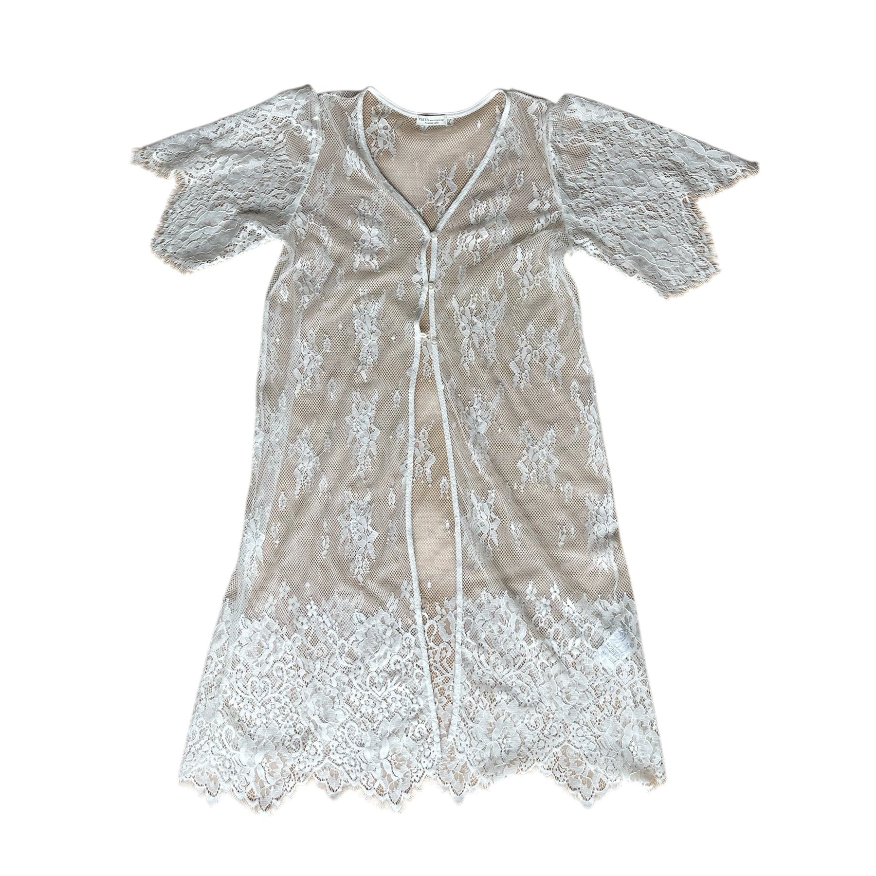 Par-dessus long en dentelle blanche Earth Premium Label, manches courtes et coupe fluide, taille unique