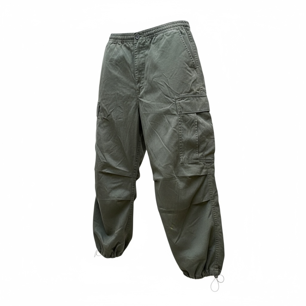 Pantalon cargo kaki GU à poches latérales et cordons de serrage, coupe ample