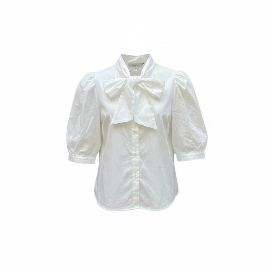 Chemise blanche FIFTH avec manches bouffantes et grand nœud lavallière au col, taille M