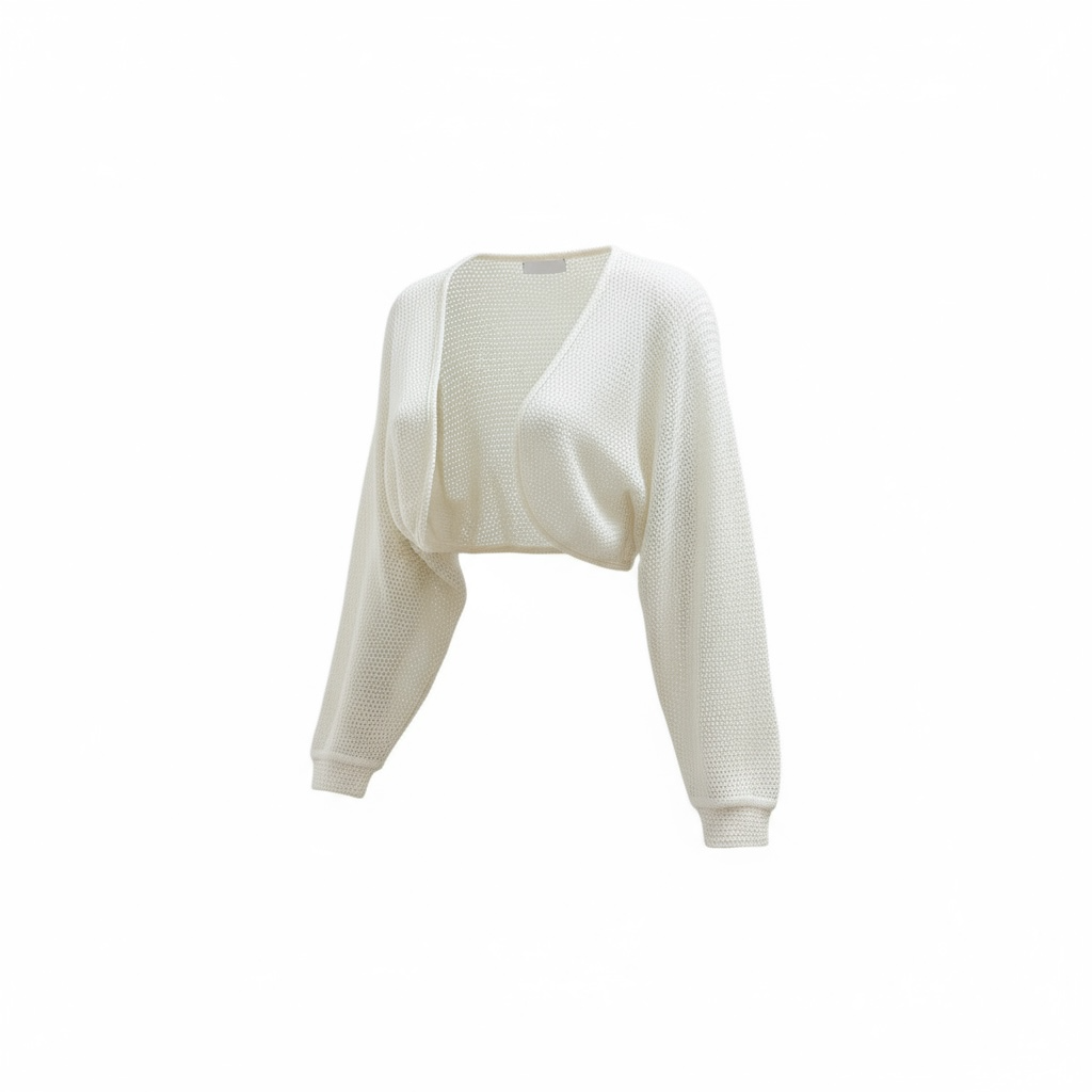 Gilet boléro en maille crochet blanc cassé pour femme