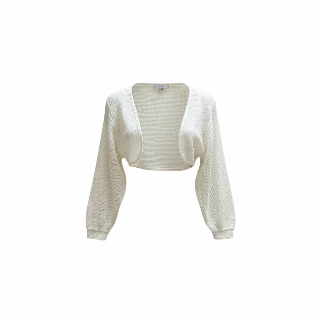 Gilet boléro en maille crochet blanc cassé pour femme