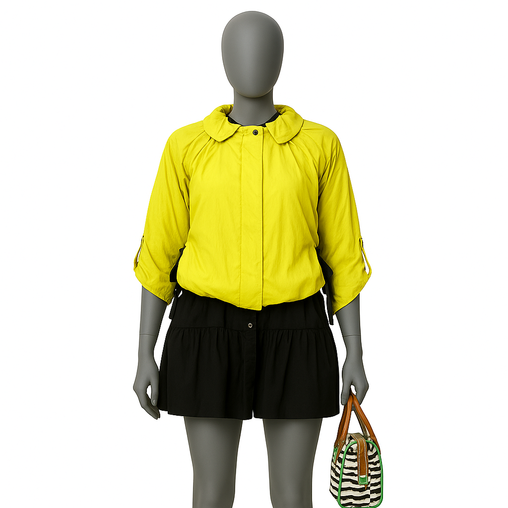 Robe tunique noire évasée GRL en coton, manches bouffantes et col chemise, taille M