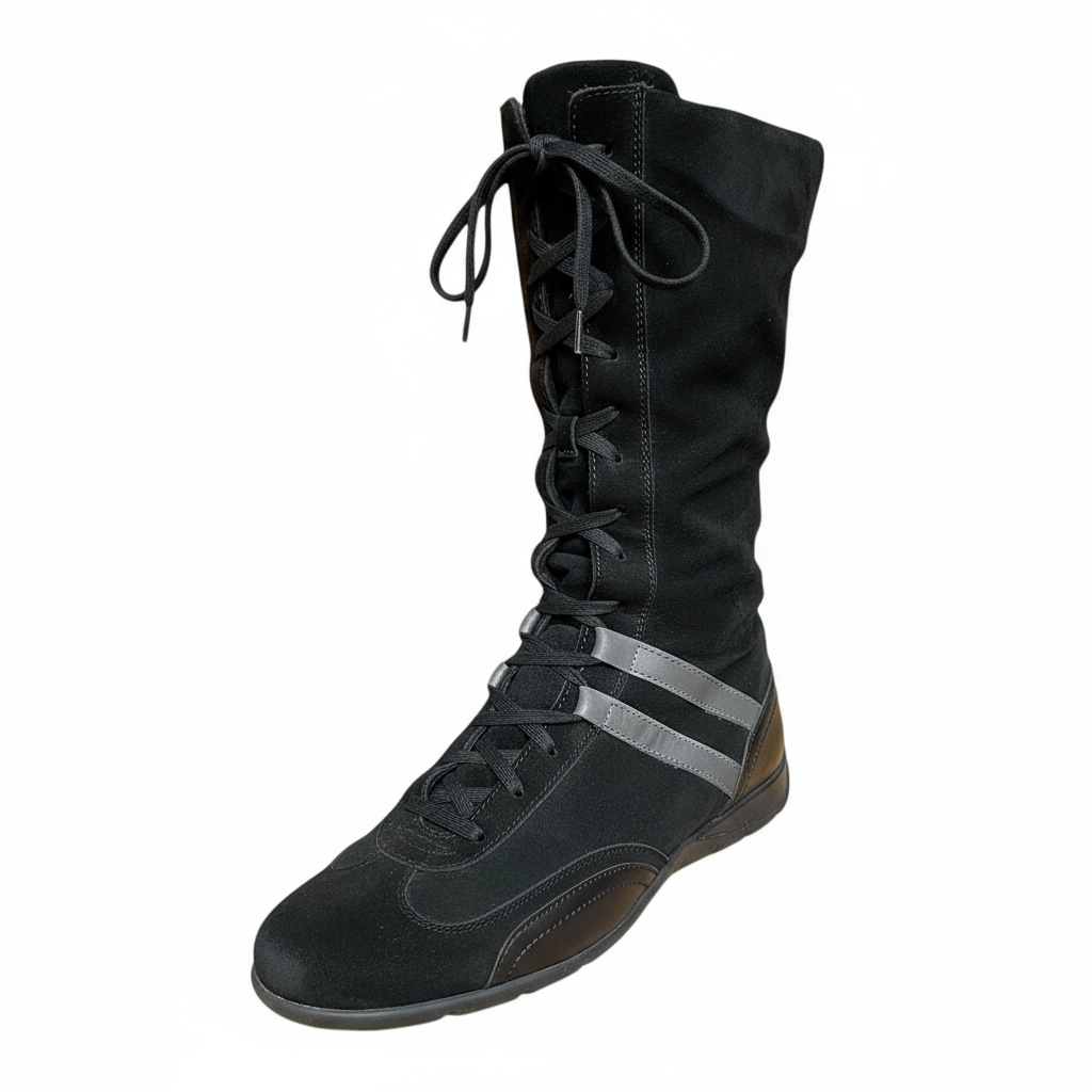 Bottes baskets montantes noires en suédine avec laçage avant, taille 41