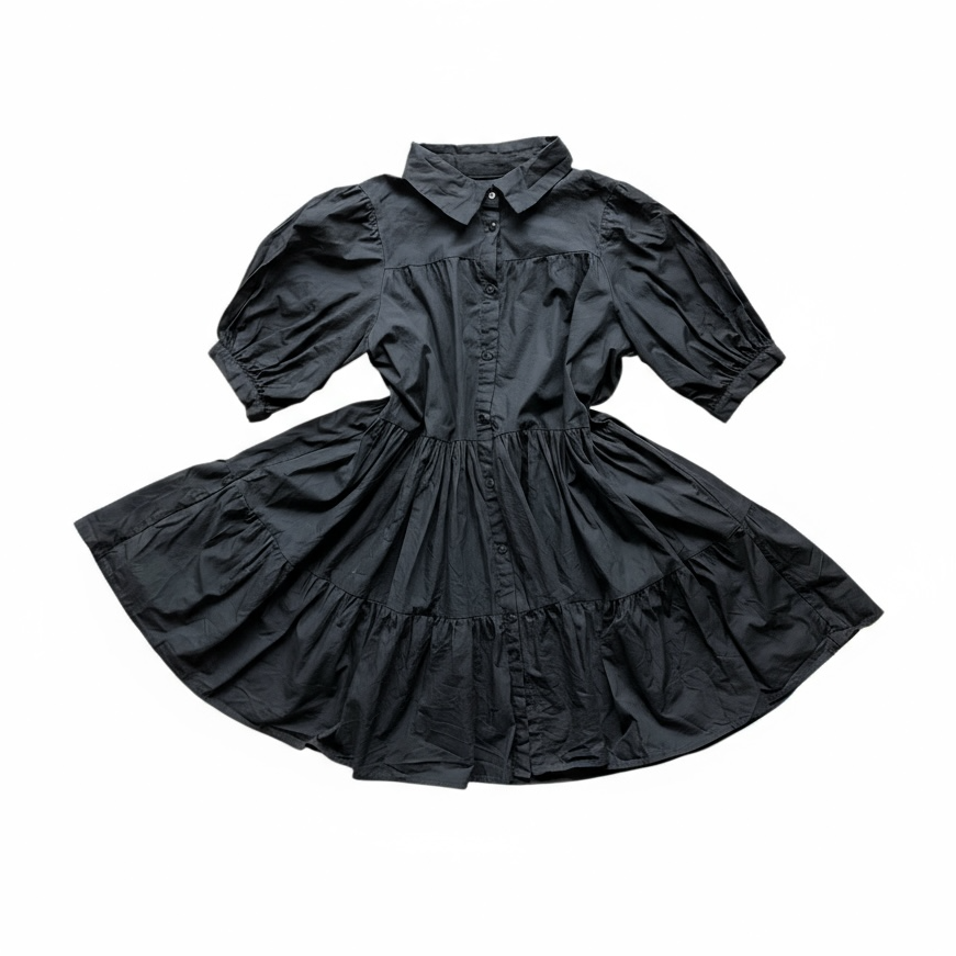 Robe tunique noire évasée GRL en coton, manches bouffantes et col chemise, taille M
