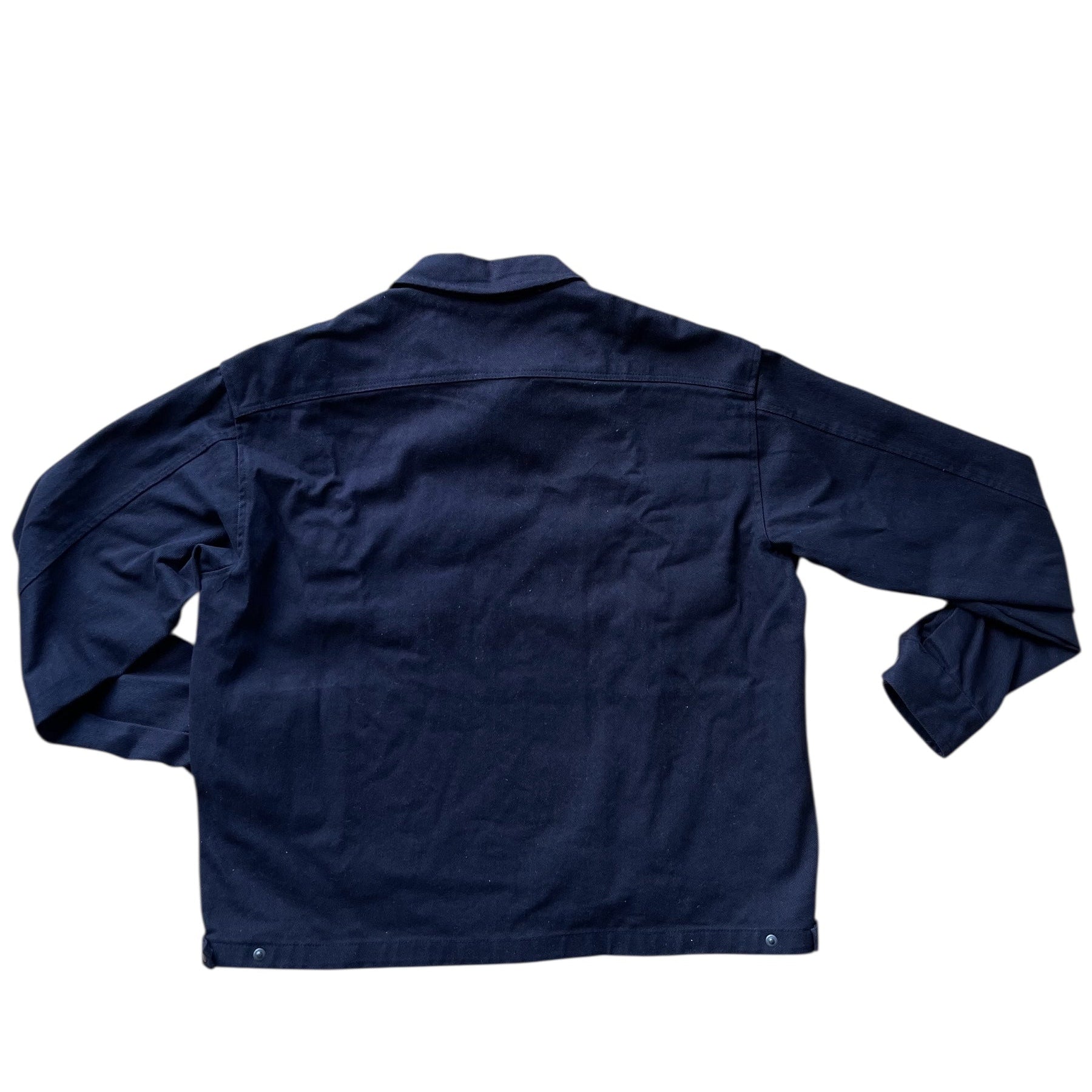 Veste CHAMP en denim noir, fermeture zippée double sens, poches à rabats, fabriquée en Corée, taille M