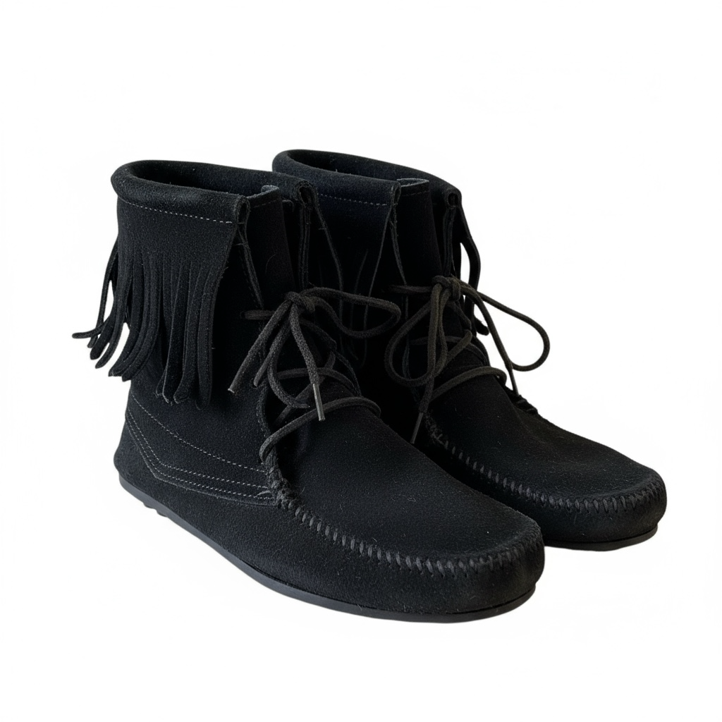 Boots Minnetonka en daim à franges et lacets, taille 38