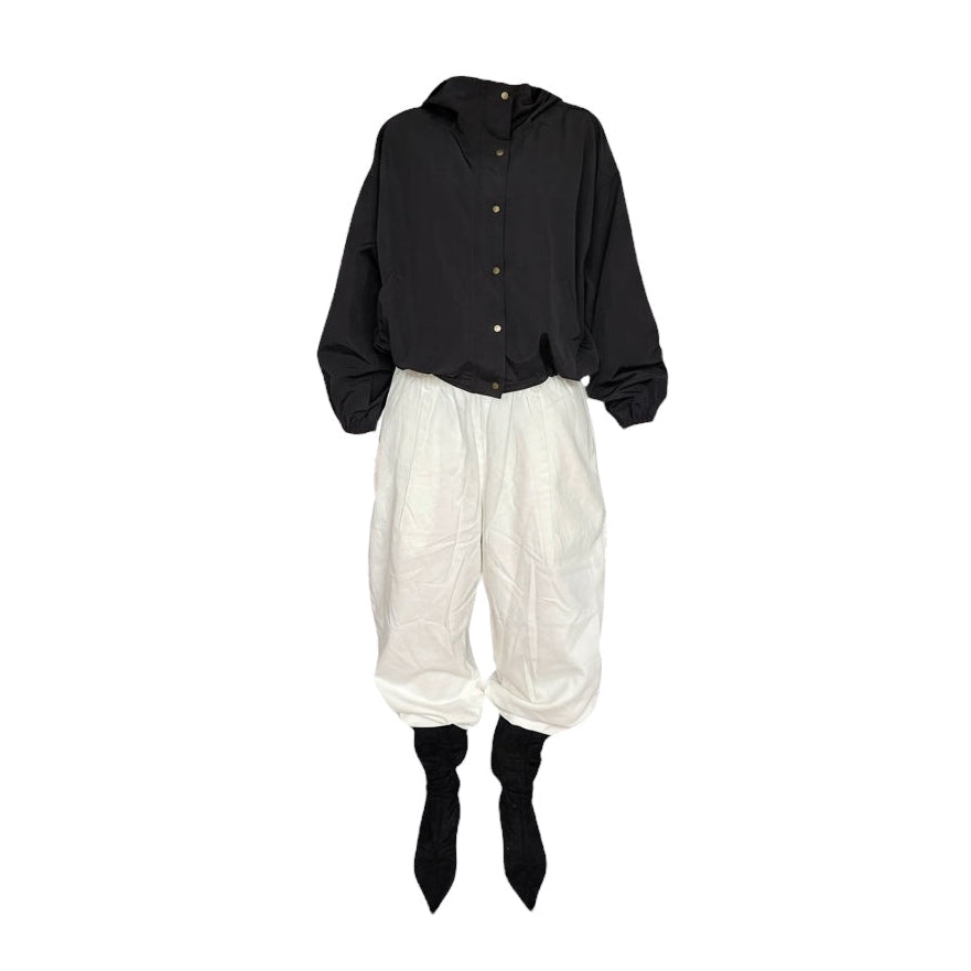 Pantalon ample GU Fall blanc cassé en coton, taille L avec taille élastique