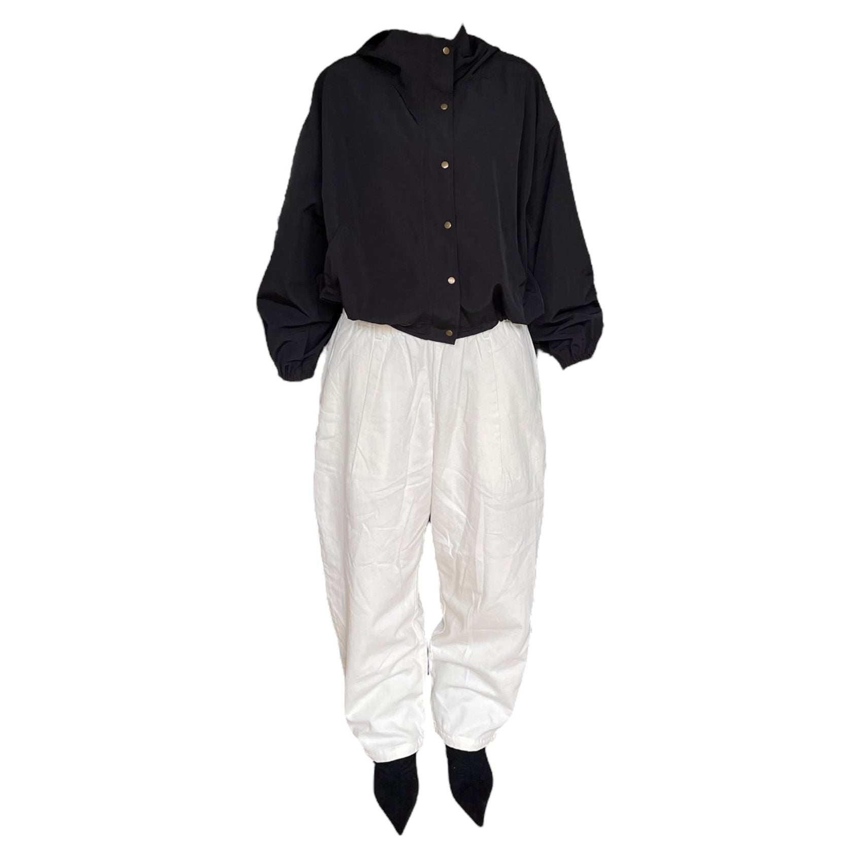 Pantalon ample GU Fall blanc cassé en coton, taille L avec taille élastique