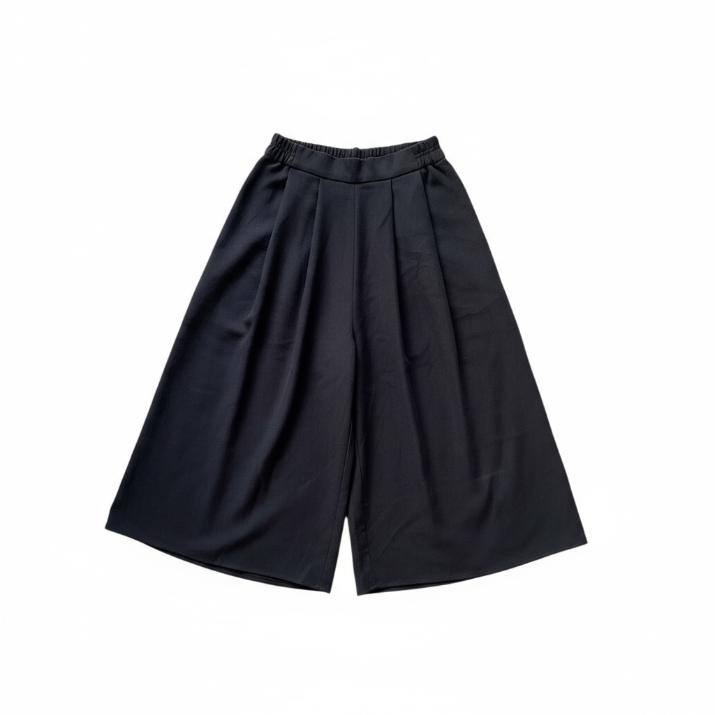 Pantalon large noir fluide type jupe-culotte avec taille élastique