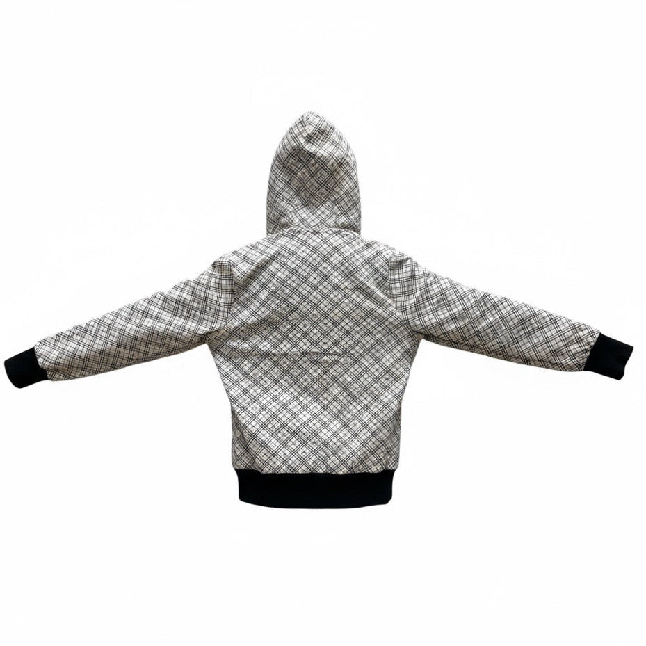 Pull tartan beige Burberry Blue Label avec capuche et décolleté lacé, logo bordeaux, taille 38