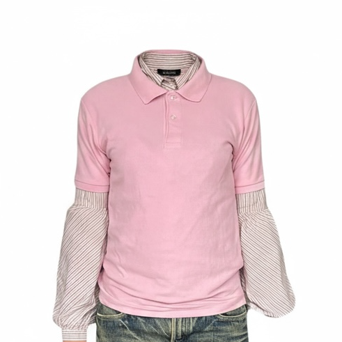 Polo rose à manches courtes avec col classique et patte à trois boutons, coupe droite en coton mélangé