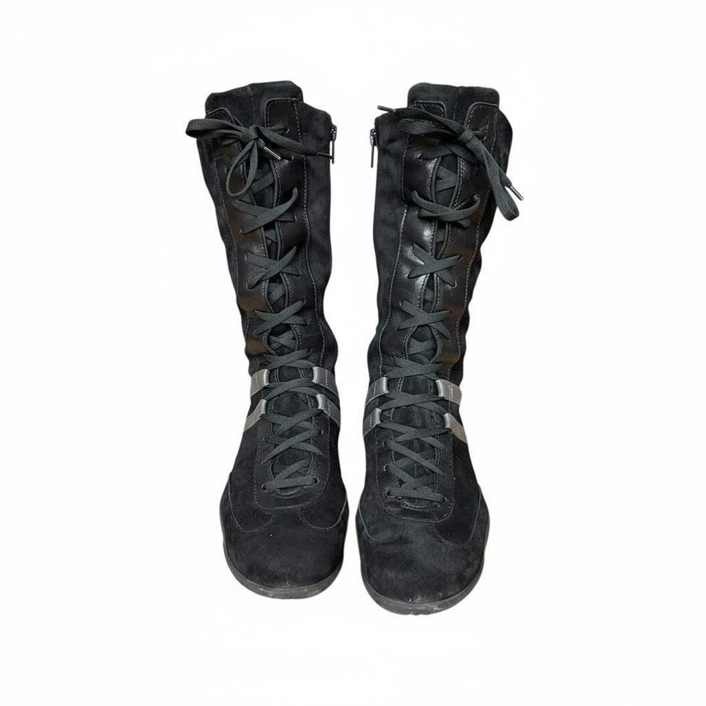 Bottes baskets montantes noires en suédine avec laçage avant, taille 41