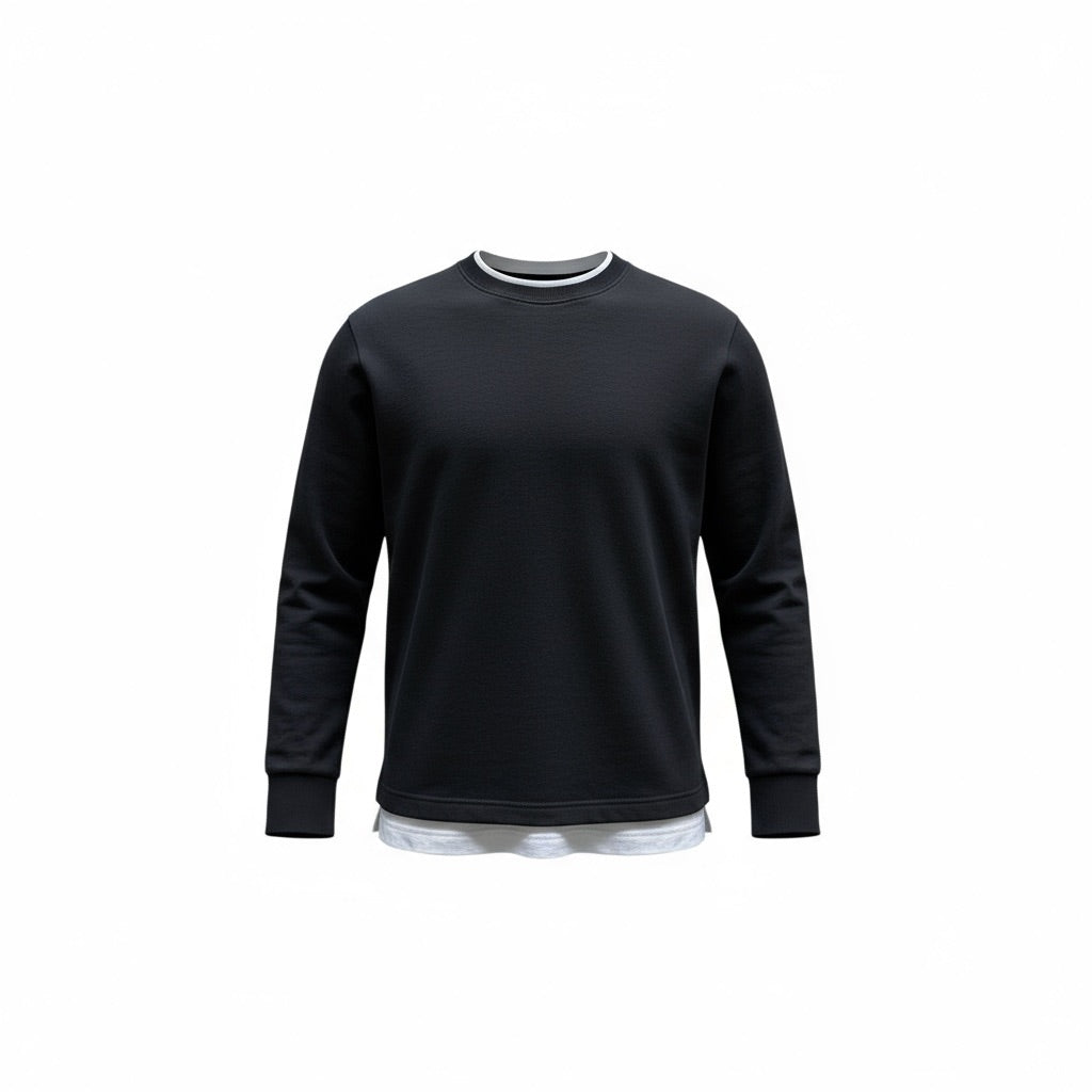 T-shirt à manches longues vintage, effet doublé en noir et blanc de la marque Cotton from USA. 