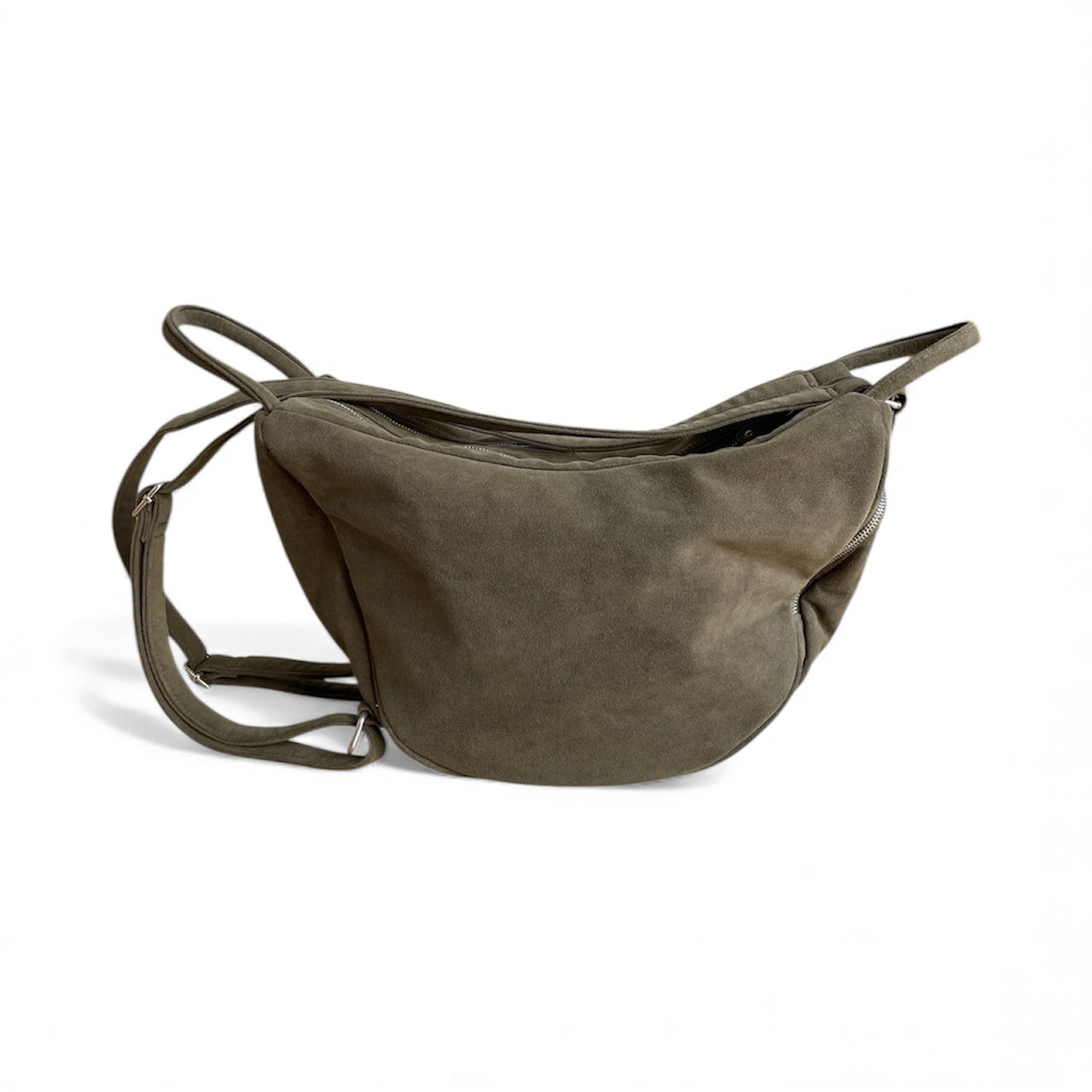 Sac besace en daim kaki avec bandoulière ajustable et fermeture zippée