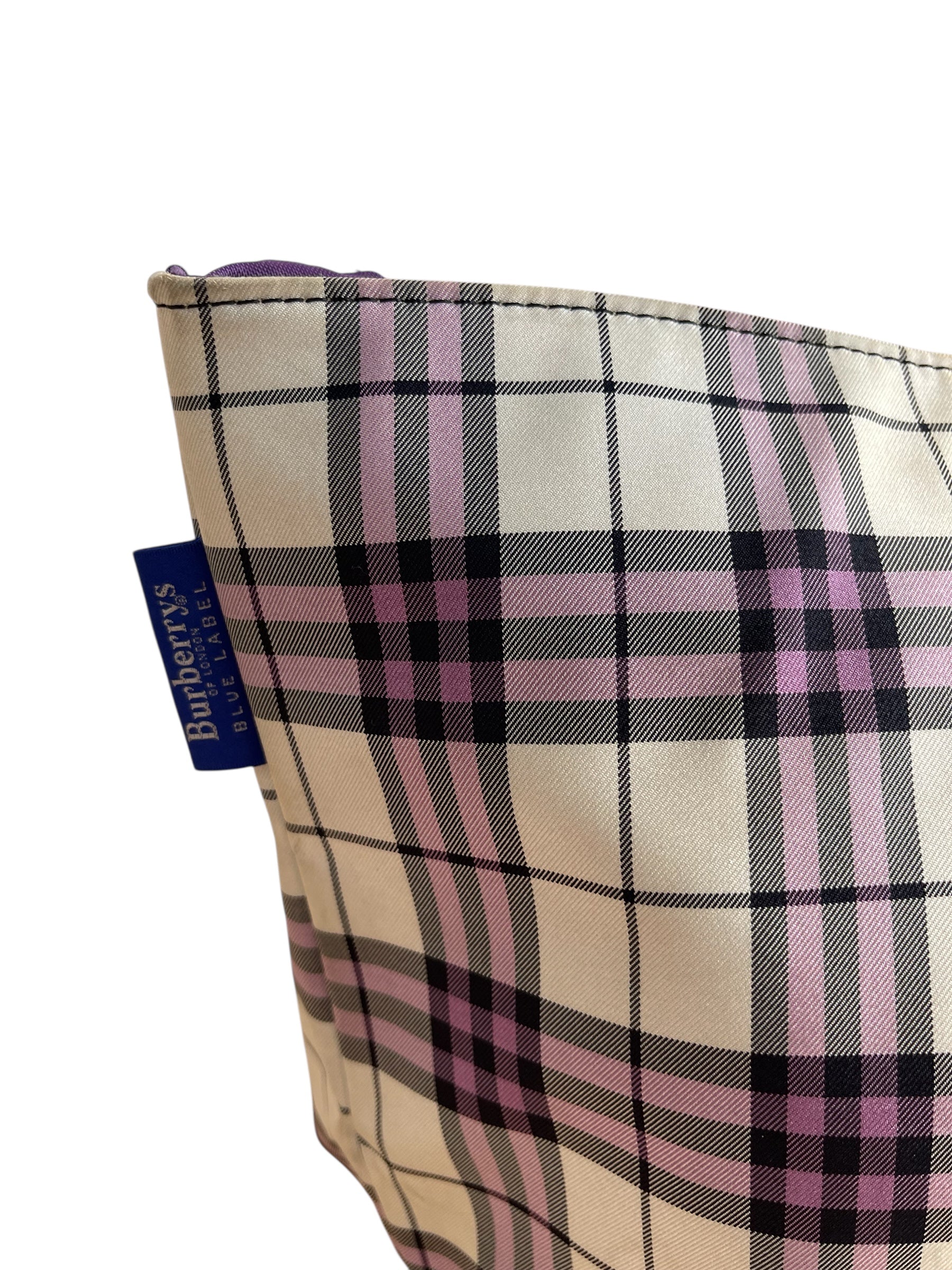 Cabas Burberry à carreaux rose et beige avec anses en cuir camel