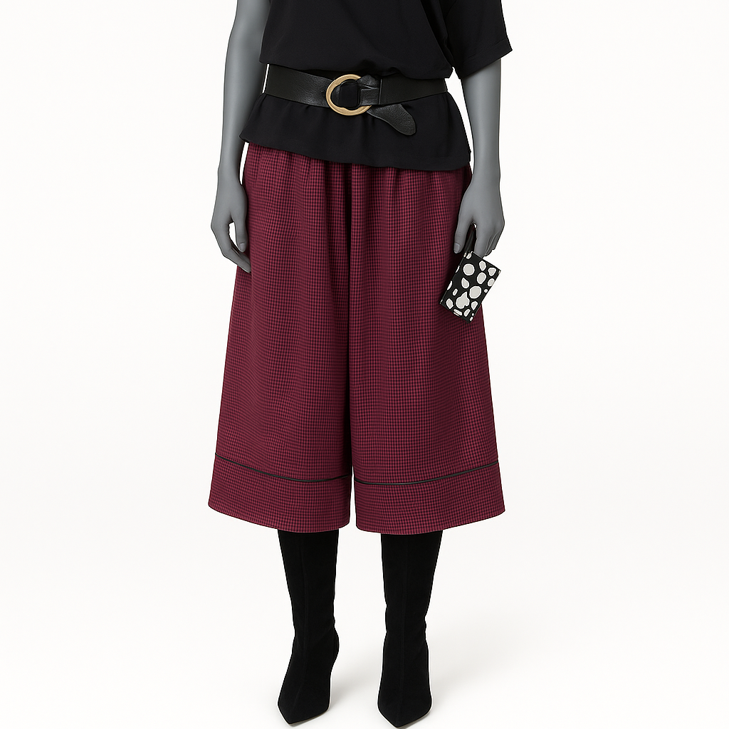 Jupe-culotte bordeaux et noire FRAPBOIS en coton, coupe large et taille élastique