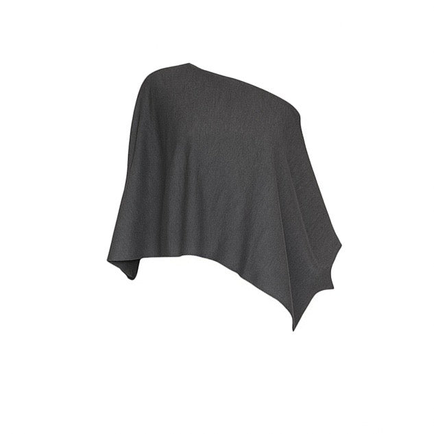 Pull gris anthracite MOGA en laine, manches chauve-souris, coupe fluide et encolure asymétrique, taille 38