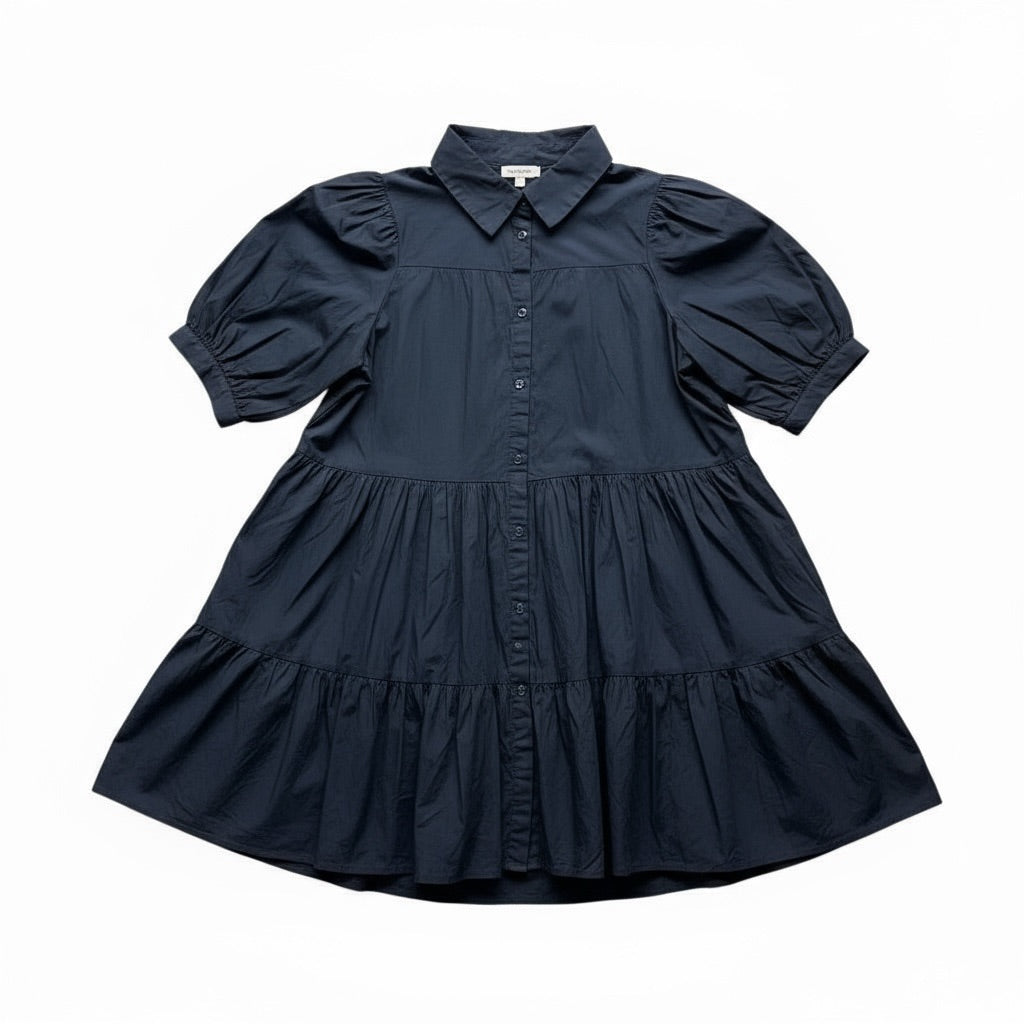 Robe tunique noire évasée GRL en coton, manches bouffantes et col chemise, taille M
