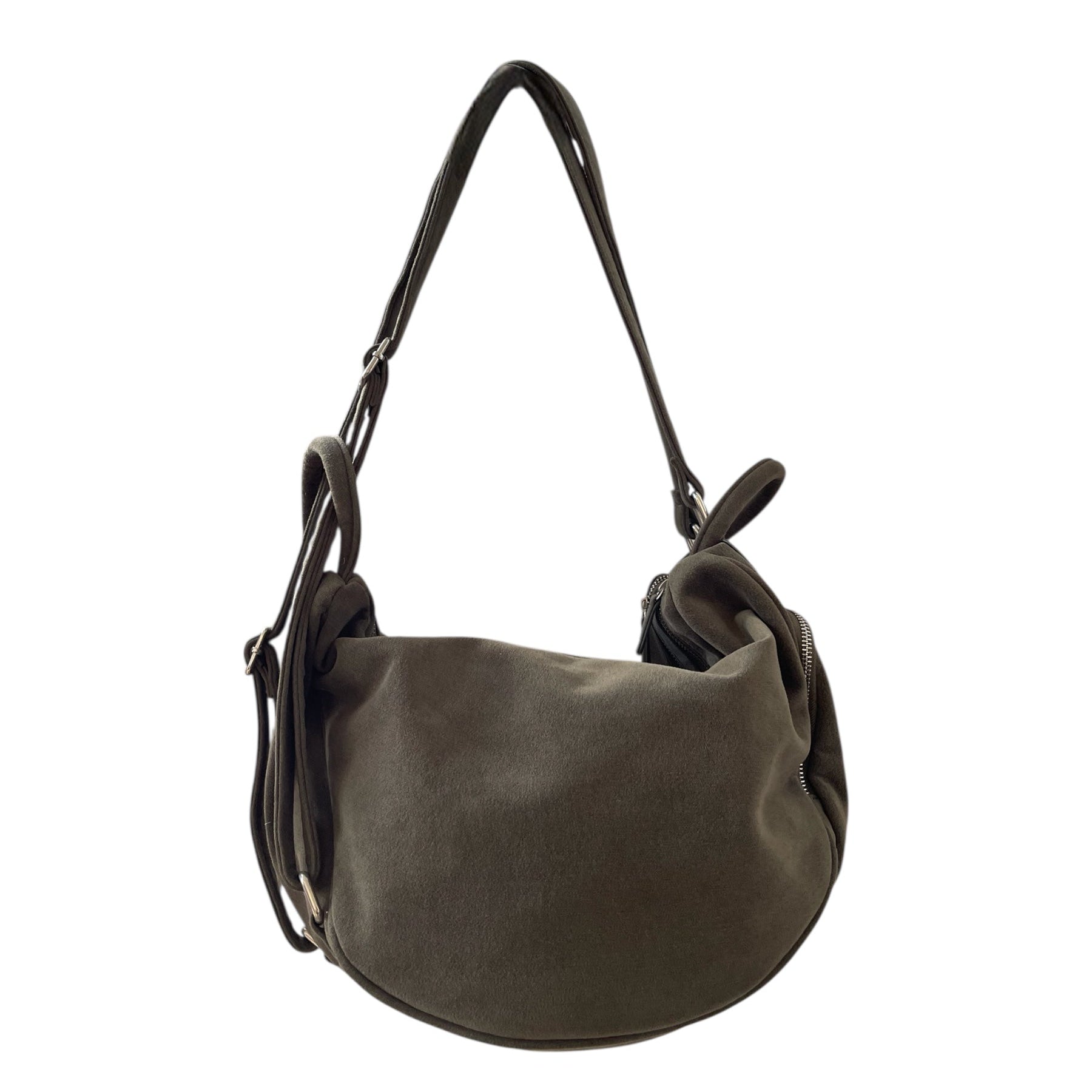 Sac besace en daim kaki avec bandoulière ajustable et fermeture zippée