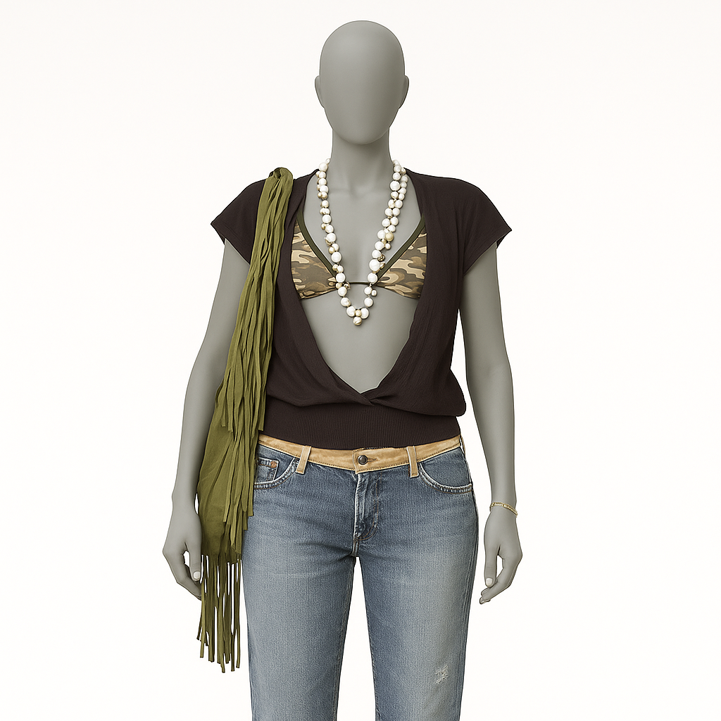 Top marron Nolley’s en soie, coton et cachemire, décolleté plongeant et manches courtes, taille M